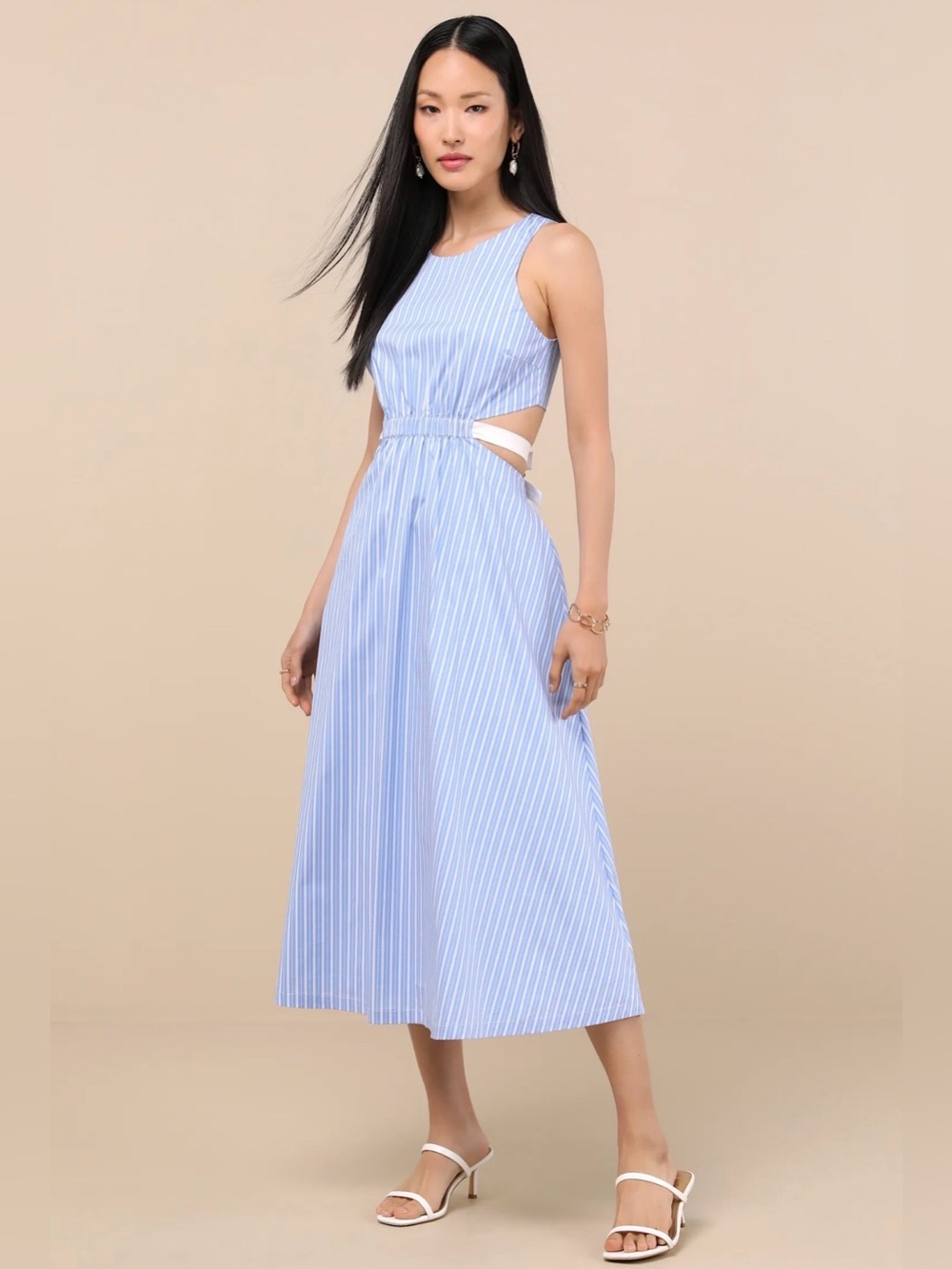 NWT Lulu's Blue Striped Cutout Tie-Back Midi Dress - XL